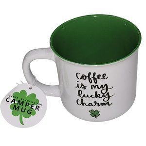 Eccolo Coffee is My Lucky Charm Green And White‎ Ceramic Coffee Mug 16oz